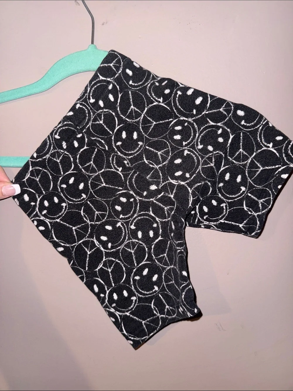 Girls Black Smiley Face Peace Sign Pattern Dress Set, Two Piece